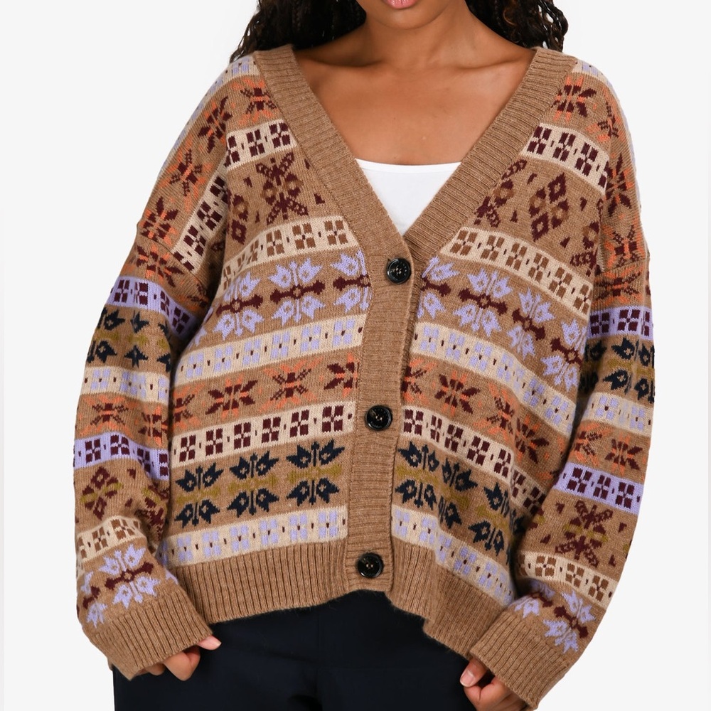WEEKEND MAXMARA Brown Pattern Knitted Cardigan. Oversized. Alpaca wool